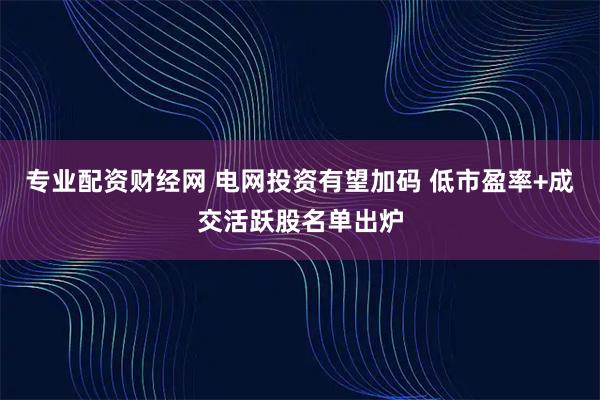 专业配资财经网 电网投资有望加码 低市盈率+成交活跃股名单出炉