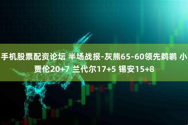手机股票配资论坛 半场战报-灰熊65-60领先鹈鹕 小贾伦20+7 兰代尔17+5 锡安15+8